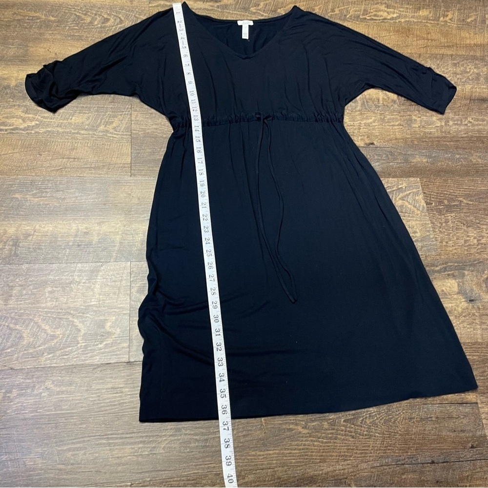 Soma Black Elastic Drawstring Dress Soft 3/4 Sleeves Women’s Medium V Neck - Picture 7 of 13